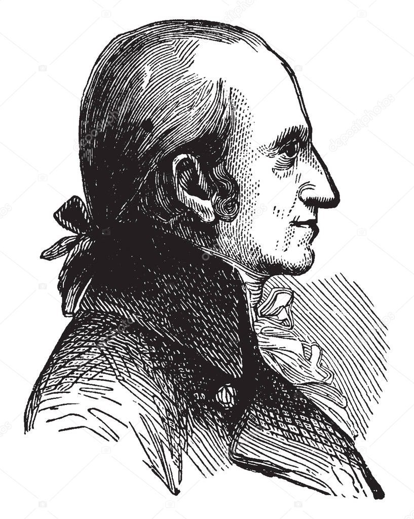 James Jackson, 1757-1806, she was Georgia politician of the Democratic-republican party, U.S. house of representative and U.S. senator from Georgia, and governor of Georgia, vintage line drawing or engraving illustration