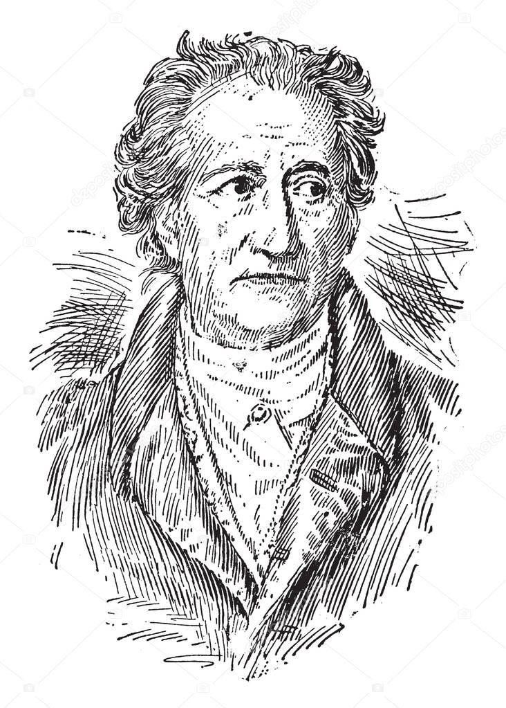 Johann Wolfgang von Goethe, 1749-1832, he was a German writer and statesman, dramatist, lyric poet, and philosopher, vintage line drawing or engraving illustration