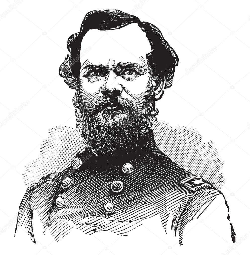 James Birdseye McPherson, 1828-1864, he was a career United States army officer and a general in the union army during the American civil war, vintage line drawing or engraving illustration