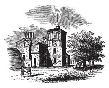 David Rittenhouse konağını gören Philadelphia, vintage çizim için ceviz sokak cephesinde Venüs transit gözlemleyerek veya illüstrasyon oyma amacıyla geçici bir Gözlemevi inşa.