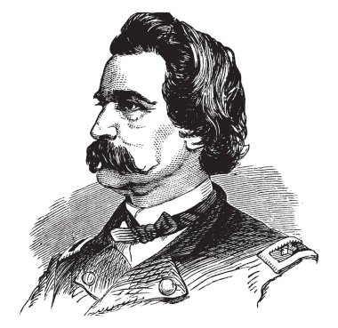 John Alexander Logan, 1826-1886, o Amerikalı bir asker, Amerikan İç Savaşı ve ABD Senatörü Illinois, vintage çizgi çizme veya oyma illüstrasyon Birliği ordusunda genel yapıldı.