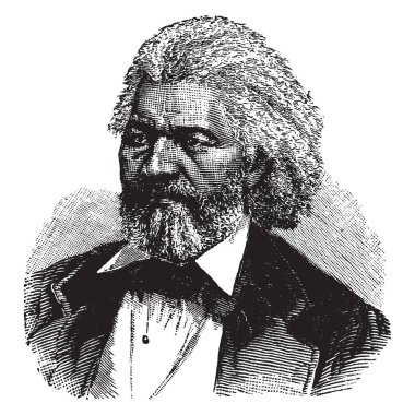 Frederick Douglass, 1818-1895, he was an African-American social reformer, abolitionist, orator, writer, and national leader of the abolitionist movement in Massachusetts and New York, vintage line drawing or engraving illustration clipart
