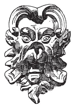 Yuvarlak grotesk maskesi Michelangelo tarafından tasarlanmıştır onun İtalyan Rönesans, vintage çizgi çizme veya oyma illüstrasyon sırasında yapıldı..