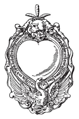 Rönesans kayış-iş kare bronz tablet, vintage çizgi çizme veya oyma illüstrasyon yapılmış yapıldı..