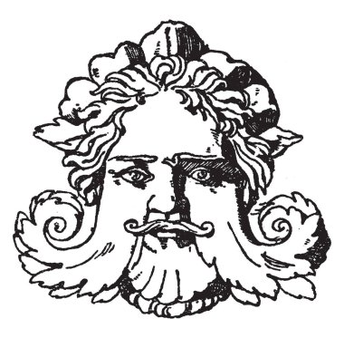 Bir Venedik İtalyan Rönesans tasarım, vintage çizgi çizme veya oyma şekilde grotesk maskesidir.