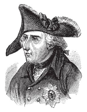 Frederick II Prusya, 1712-1786, 1740 Prusya'dan 1786 için vintage çizgi çizme veya illüstrasyon oyma kralı yapıldı.