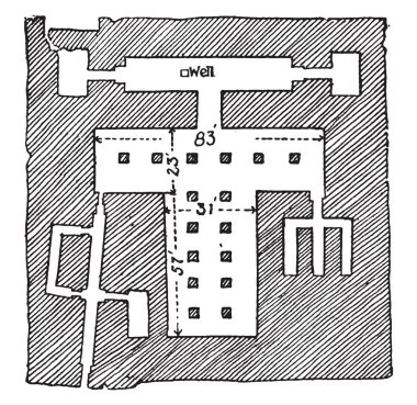 Sfenks tapınağın planıdır yüz bir erkek ve bir aslan, onun yüz gövdesi ile bir heykel ile onun pençeleri, vintage çizgi çizme veya oyma arasında küçük bir tapınak doğuya.