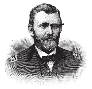 Ulysses S. Grant, 1822-1885, o Amerikan İç Savaşı sonunda ABD ordusunun başındaki general ve 1869 dan Amerika Birleşik Devletleri'ne 1877, vintage çizgi çizme veya oyma illüstrasyon on sekizinci başkanı oldu