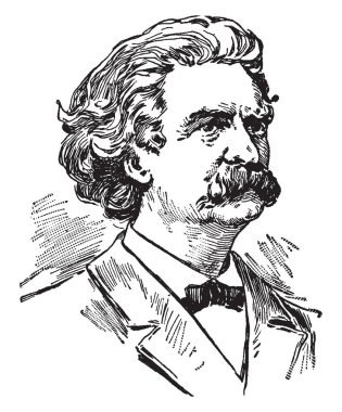 Samuel Langhorne Clemens, 1835-1910, o bir büyük Amerikan Missouri, onun hikayeleri ve Roman, Maceraları Tom Sawyer ve Huckleberry Finn maceralar, vintage çizgi çizme veya oyma illüstrasyon için ünlü yazardı