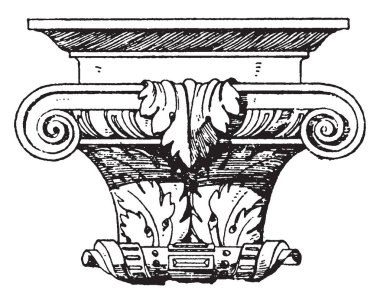 Renaissance Console is a German design found in the Heidelberg, evokes a classic palladian style, top of moulding, vintage line drawing or engraving illustration. clipart