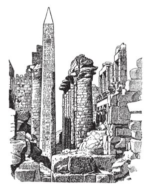 Güneş Tapınağı Karnak, Tanrılar, rahipler, Güneş, ibadet, vintage çizgi çizme veya oyma illüstrasyon.