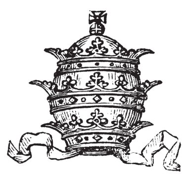 Taç var bir Papa'nın gönye ile triple crown, vintage çizgi çizme veya oyma illüstrasyon.