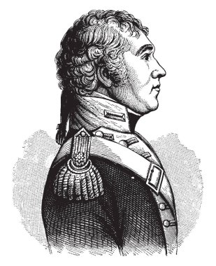John Parker Boyd, 1764-1830, o bir subay 1812 Savaşı'nda Amerika Birleşik Devletleri Ordusu ve Amerikan Tuğgeneral, vintage çizgi çizme veya oyma illüstrasyon yapıldı.