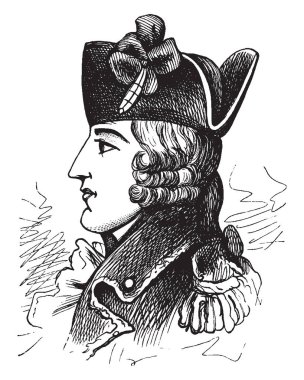 General Edward Braddock, 1695-1755, o bir İngiliz subayı ve İngiliz ve sömürge kuvvetlerinin, vintage çizgi çizme veya oyma illüstrasyon başkomutanı oldu