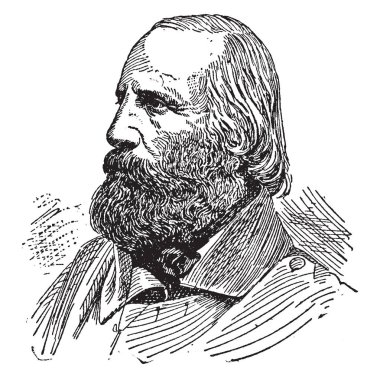 Giuseppe Garibaldi, İtalyan genel, politikacı ve İtalya, modern zamanlarda, vintage çizgi çizme veya oyma illüstrasyon en büyük generallerinden biri tarihinin büyük bir rol oynayan milliyetçi o 1807-1882, oldu