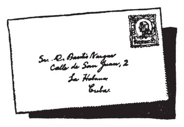 Ele alınmış ve mühürlü zarf veya self-addressed, damgalı Self-addressed, vintage çizgi çizme veya oyma illüstrasyon.