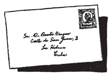 Addressed & Stamped Envelope or self-addressed, stamped self-addressed, vintage line drawing or engraving illustration. clipart