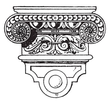 Dorik Rönesans konsol taklit, klasik vanity lavabo gelen çift, vintage çizgi çizme veya oyma illüstrasyon tarafından çevrili eğrisi süpürme tek bir blok oyulmuş.