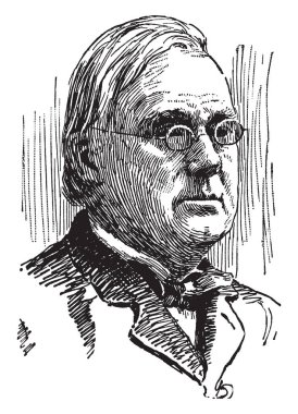 George Frisbie Hoar, 1826-1904, o bir tanınmış ABD'li siyasetçi ve Massachusetts, vintage çizgi çizme veya oyma illüstrasyon ABD senatörü oldu