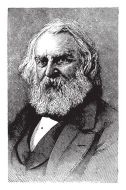 Henry Wadsworth Longfellow, 1807-1882, o bir ABD'li şair ve eğitimci Paul Revere'nın yolculuğu, Hiawatha şarkı ve Evangeline, vintage çizgi çizme veya oyma illüstrasyon yapıtları dahil oldu