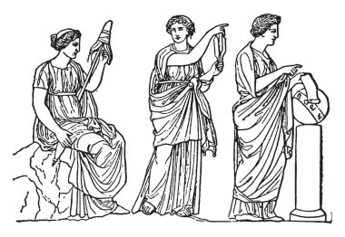 Yunan mitolojisindeki üç kader Clotho, Lachesis ve Atropos olmuştur olarak yaşam, iplik bükülmüş için dağıtılmış iş adında üç kız kardeşi vardı onun kaderine karar ve tehdit sırasıyla kesmek, vintage satır çizim veya illüstrasyon oyma.