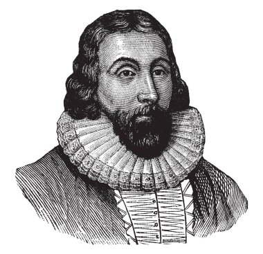 John Winthrop, 1587-1649, o bir İngilizce Püriten avukat ve Massachusetts bay koloni, vintage çizgi çizme veya oyma illüstrasyon üçüncü Valisi oldu