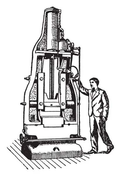 Illustration Represents Vertical Steam Hammer Which Also Called Drop Hammer — Stock Vector