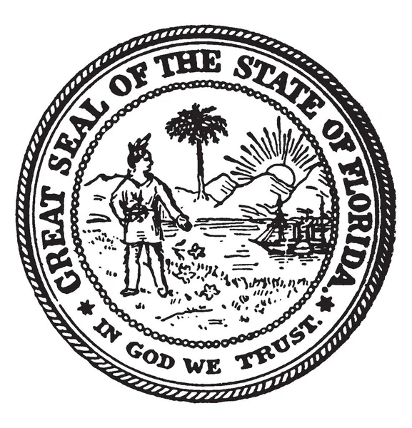 Great Seal State Florida Image Shows Sprinkling Flowers Man Standing — Stock Vector