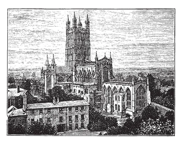 Gloucester Katedral Manastır Kilisesi Gotik Mimarisi Dört Zarif Pinnacles Ünlü — Stok Vektör