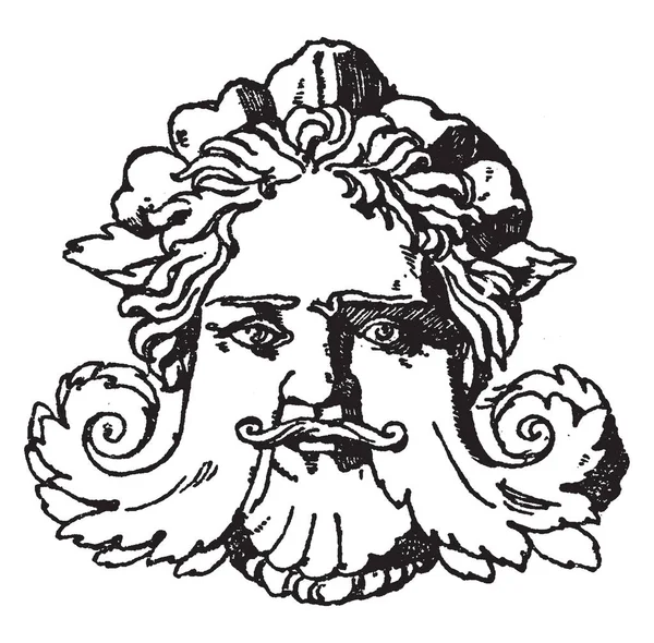 Bir Venedik İtalyan Rönesans tasarım, vintage çizgi çizme veya oyma şekilde grotesk maskesidir.