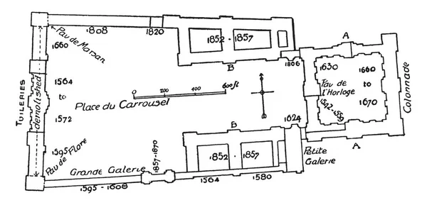 Plan Louvre Des Tuileries Paris Ancien Palais Royal Jardins Des — Image vectorielle