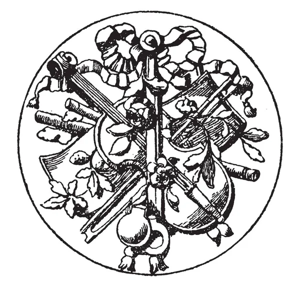 Big Medallion Symbol Symbol Violin Art Singing Vintage Line Drawing — стоковый вектор
