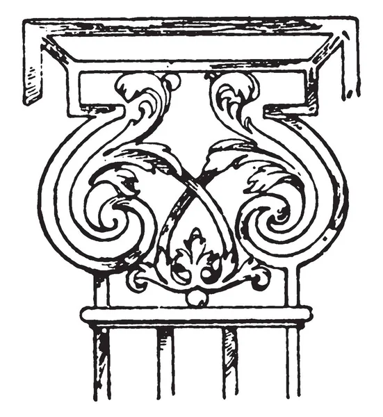 锻造铁壁柱顶端资本 第十七世纪 复古线画或雕刻插图 — 图库矢量图片