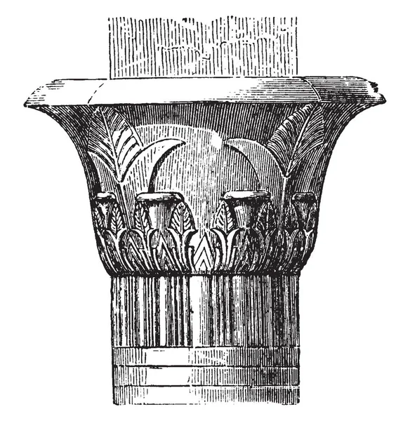 首都在寺庙在 Edfu 建筑学 壁柱顶端 复古线图画或雕刻例证 — 图库矢量图片