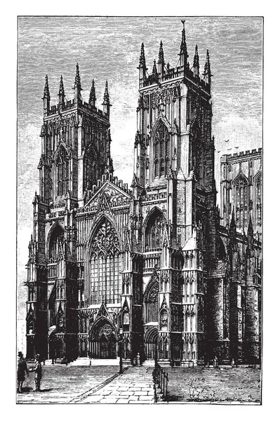 Batı Açık York Minster Gotik Katedrali Ikinci Büyük Katedrali Vintage — Stok Vektör