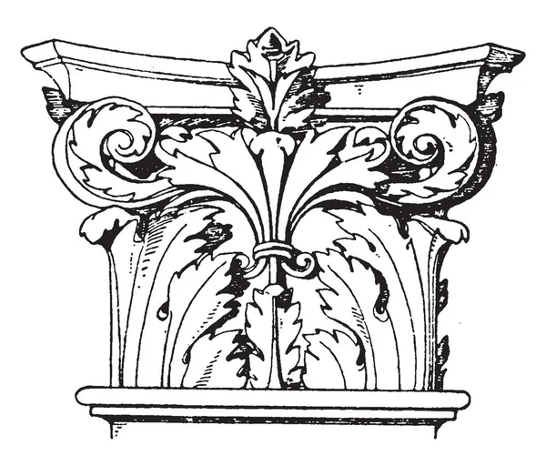 Corinthian Pilaster Capital Окруженный Искусственными Листьями Спиральным Свитком Украшения Дизайном — стоковый вектор