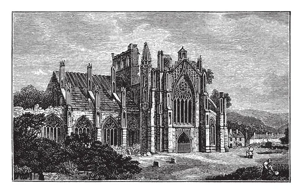 Melrose Abbey Ruiny Gotického Opatství Melrose Žádost Krále Davida Těžce — Stockový vektor