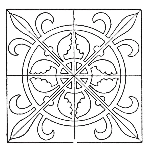 Panel Cuadrado Medieval Está Decorado Con Diseño Repetido Dibujo Línea — Vector de stock