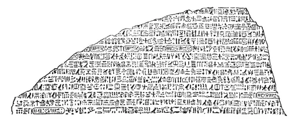 Rosetta Taşı veya granodiorite stel, taş, antik yazıtlar, vintage çizgi çizme veya oyma illüstrasyon oyulmuş bir bölümünü.