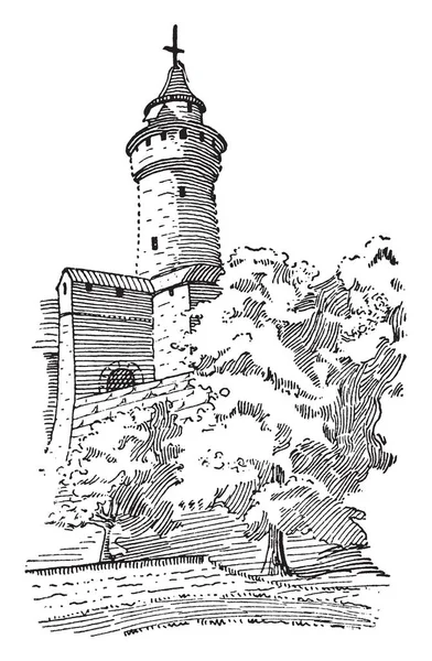 Torre Del Castillo Feudal Adopción 1921 Montada Desde Interior Parte — Vector de stock