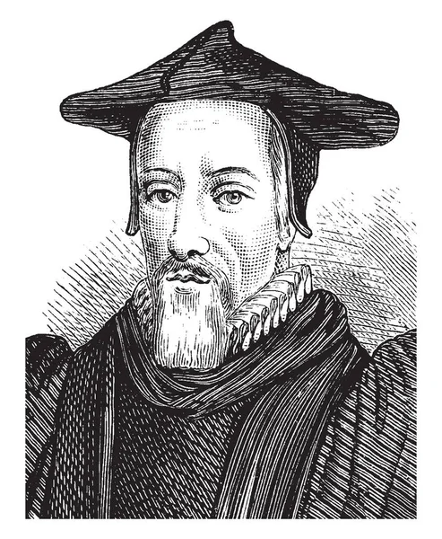 リチャード フッカー 1554 1600 彼はイギリスの教会と神学者影響力のある ヴィンテージの線画または彫刻イラストで英語司祭 — ストックベクタ
