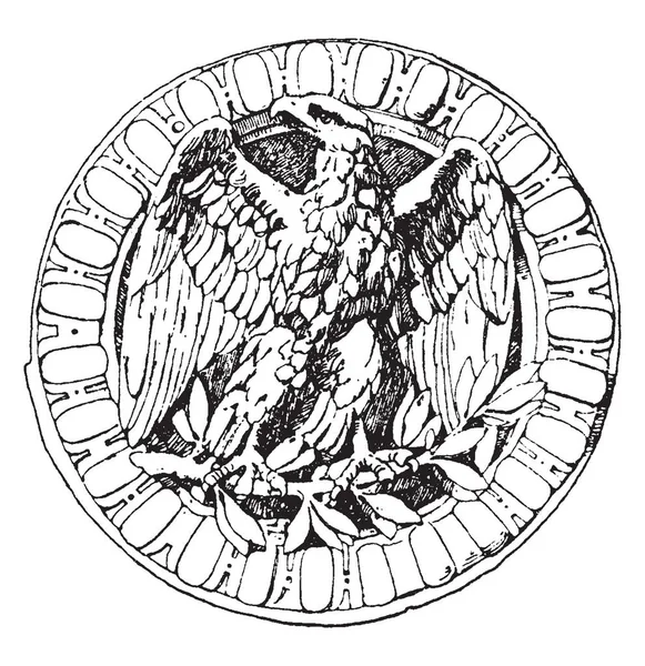 橄榄枝鹰是一个徽章显示在卢浮宫 复古线画或雕刻插图 — 图库矢量图片