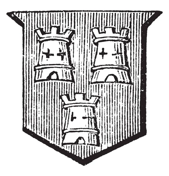 Башни Боевые Имеют Три Башни Винтажные Линии Рисунок Гравировка Иллюстрации — стоковый вектор