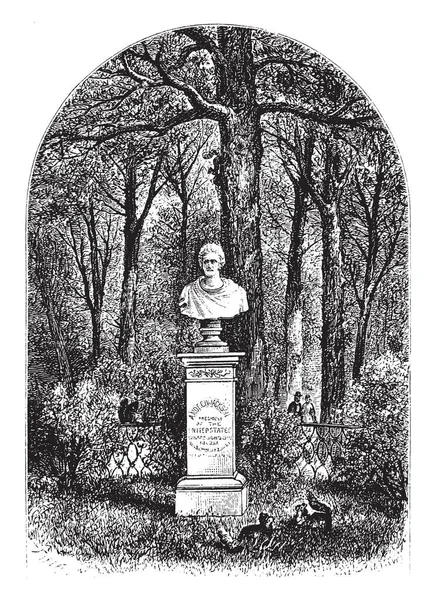 これは 小柱のアンドリュー ジャクソンの像が置かれ ヴィンテージの線描画や彫刻イラストの後ろに二人が立っている公園 — ストックベクタ