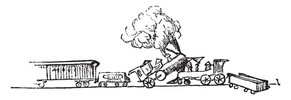 列車事故 災害列車 ビンテージ ラインの図面の つまたは複数を含むやイラストを彫刻の種類 — ストックベクタ