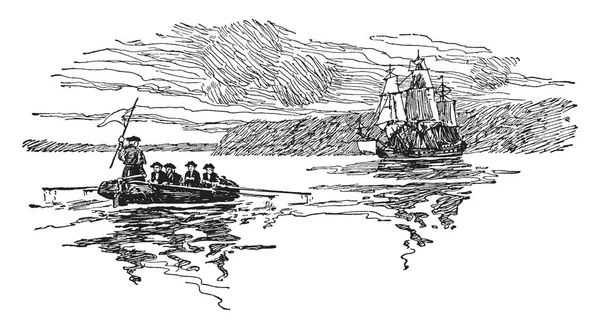 ベネディクト アーノルドの船で脱出されてジョージ ワシントンの軍 ビンテージの線の描画や彫刻イラストでキャプチャ — ストックベクタ