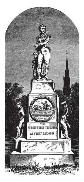 Statue Oliver Hazard Perry Était Situé Cleveland Dessin Ligne Vintage — Image vectorielle