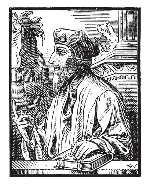 John Wycliffe, 1320s-1384, bir İngiliz Skolastik felsefe, teolog, İncille çevirmen, reformcu ve seminer profesör Oxford, vintage çizgi çizme veya oyma illüstrasyon biriydi