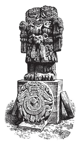 Ацтек Імітація Ганеша Слон Особою Бога Скульптура Ацтеків Vintage Штриховий — стоковий вектор