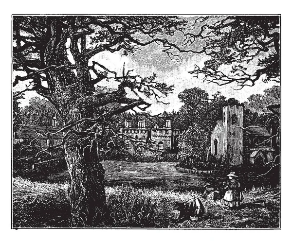 Imagem Mostra John Hampden House Buckinghamshire Casa Imagem Tem Jardim — Vetor de Stock